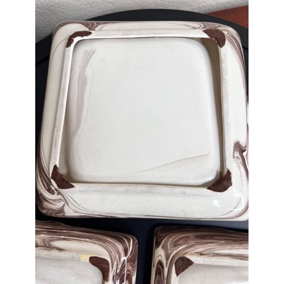 Vintage Mocha Swirl Ceramic Ashtray Set - Brown & Cream - Crazing - 1960s Style - Picture 9 of 11